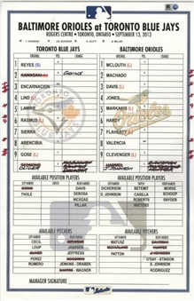 Chris Davis Baltimore Orioles 50th Home Run Game Lineup Card On 9/13/13 (MLB Authenticated)